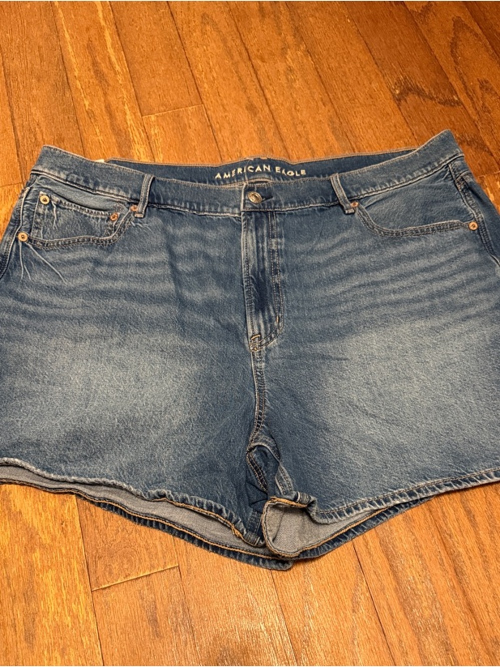 American Eagle Outfitters Women's Mid-Rise Washed Blue Denim Shorts